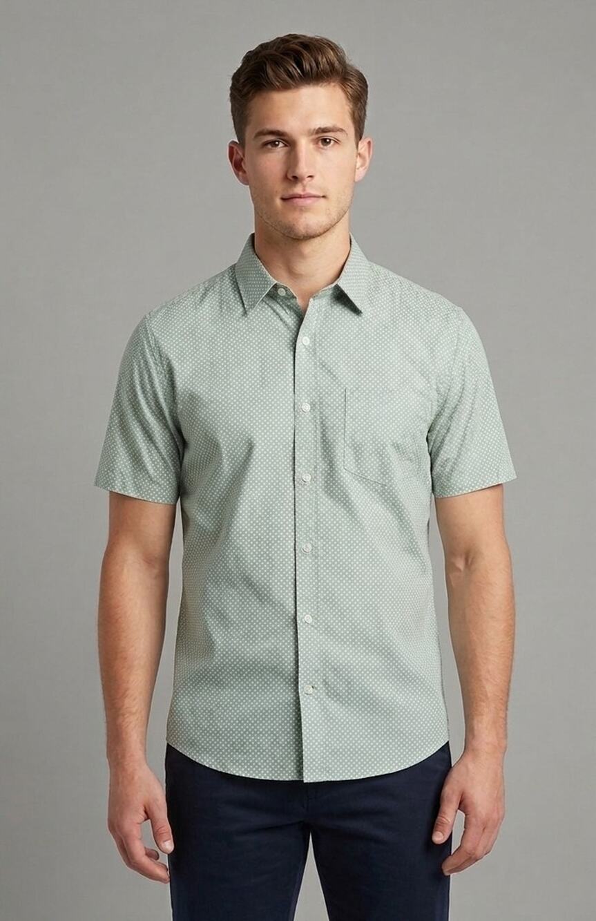 Fatherty Mens Green Cotton Blend Button Up Shirt Medium
